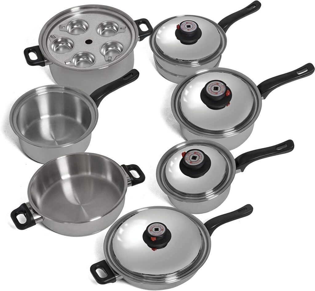 Brand New:  World’s Finest 7-Ply Steam Control T304 Stainless Steel Cookware Set, 17 Pieces.  KT17ULTRA