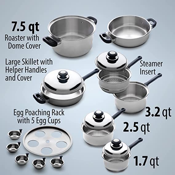Brand New:  Maxam Stainless Steel Cookware Set, 17pc.   KT172
