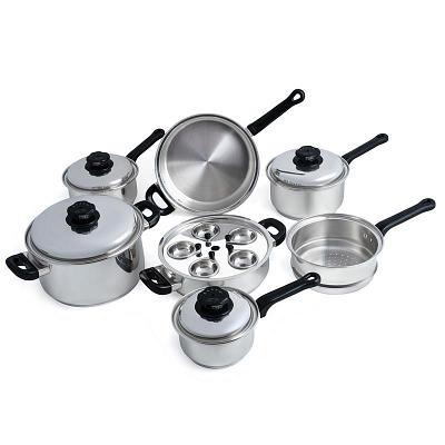 Brand New:  Maxam 9-Element Waterless Cookware Set, Durable Stainless Steel Construction with Heat and Cold Resistant Handles, 17-Pieces.   KT173