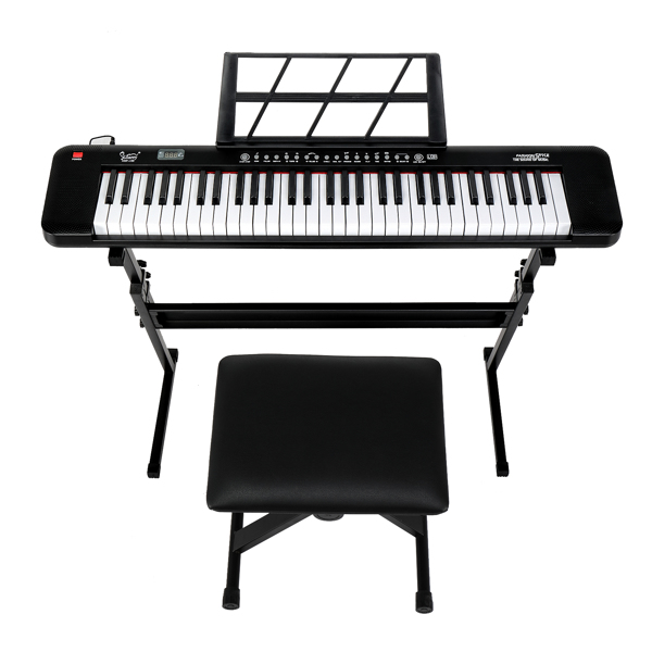 Brand New:  Glarry GEP-109 61 Key Lighting Keyboard with Piano Stand, Piano Bench, Built In Speakers, Headphone, Microphone, Music Rest, LED Screen, 3 Teaching Modes for Beginners.  SPU:BMNJRIPENY
